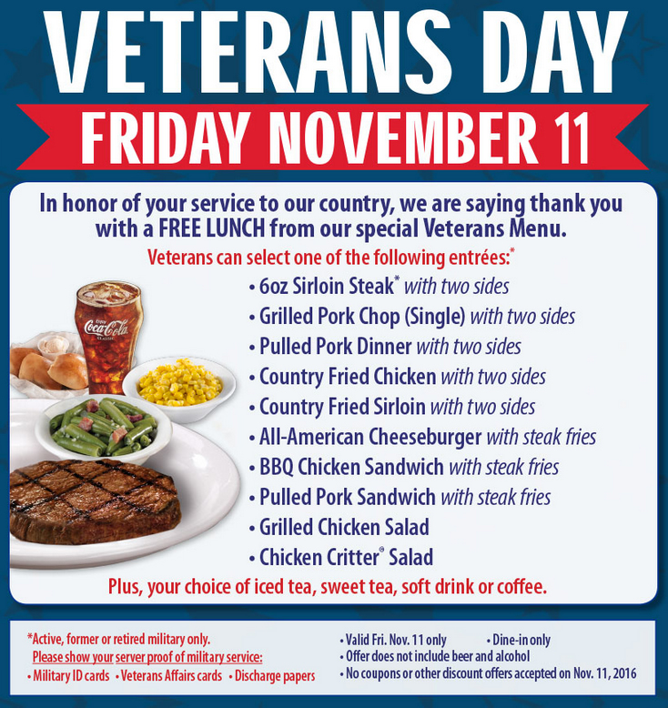 Texas Roadhouse Free Veterans Day Lunch Nov. 11